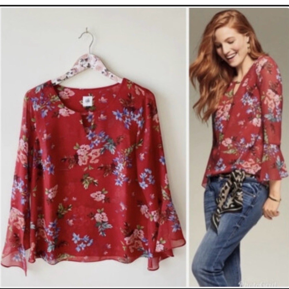CAbi Red Floral Top